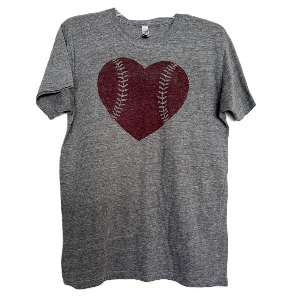American Apparel ⚾️ Baseball Love Heart Maroon Team Fan T-Shirt • Unisex Medium